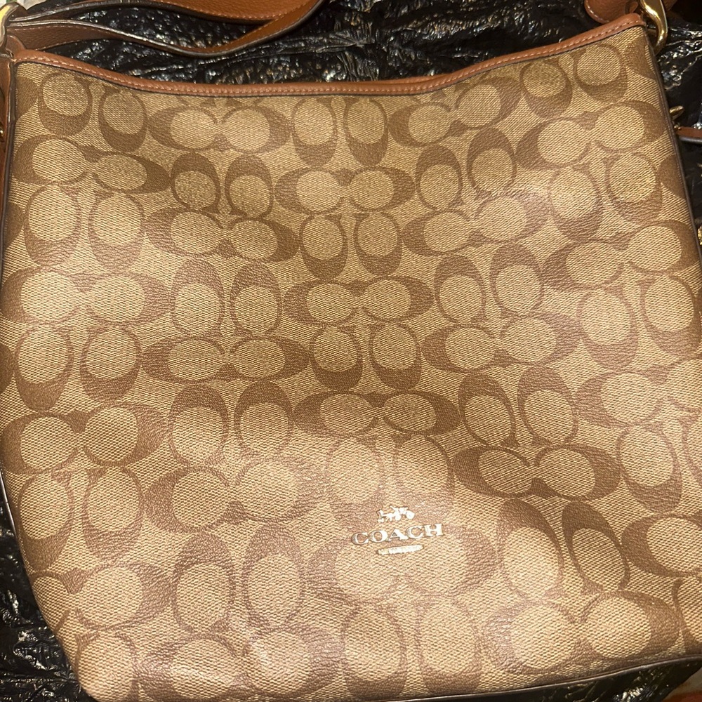 Coach Tan/Brown Signature Canvas Shoulder Bag
